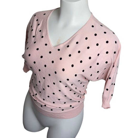 NWT Premise Women's Pullover Knit Top Blouse Pink & Black Polka Size Small - Picture 3 of 13